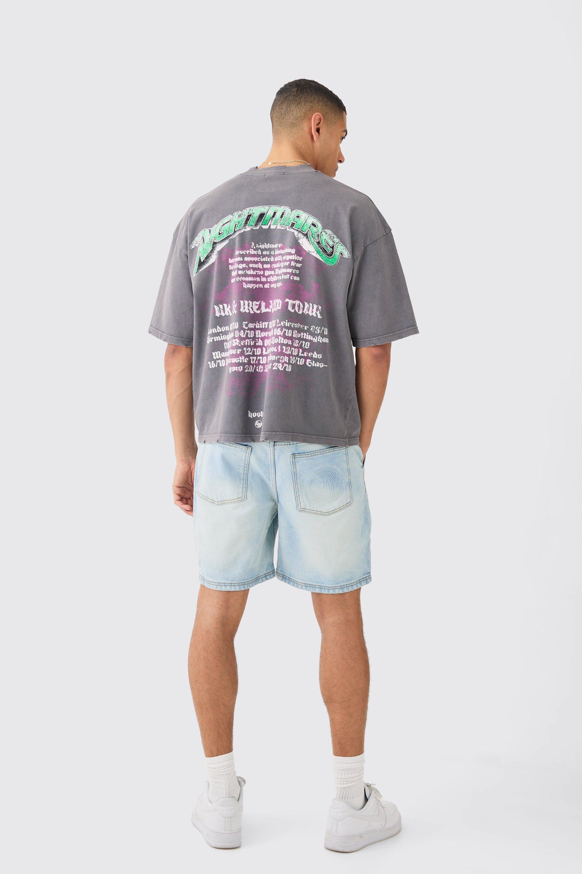 Relaxed Rigid Man Embossed Back Pocket Denim Short boohoo